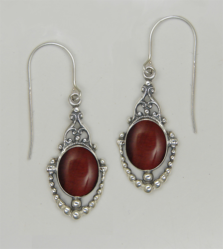 Sterling Silver Victorian Red Tiger Eye Drop Dangle Earrings